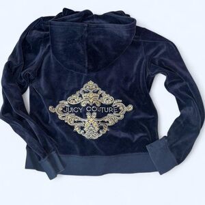 Juicy Couture Black Velour Hoodie with Gold Embellished Back Logo